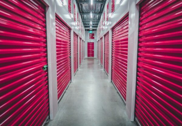 A hallway inside a storage facility.