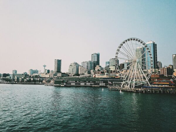 Ferris wheel and city line in Seattle