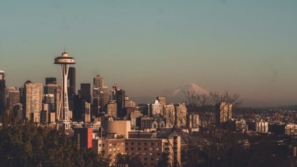 View of a mountain and The Needle, Seattle