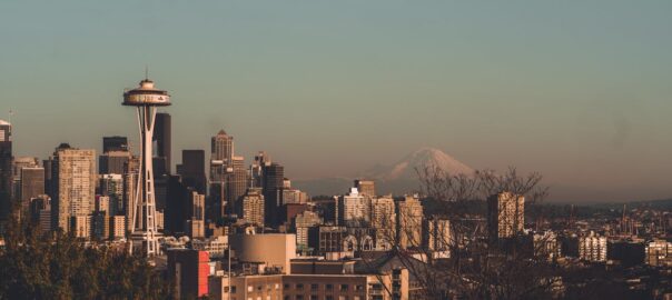 View of a mountain and The Needle, Seattle